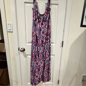 Loveappella Carlita Knit Maxi Dress XL Multicolor Pink Ikat Sundress Beachy